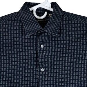 Structure Mens Long Sleeve Button Down Shirt Black Geometric Grid Cotton Small